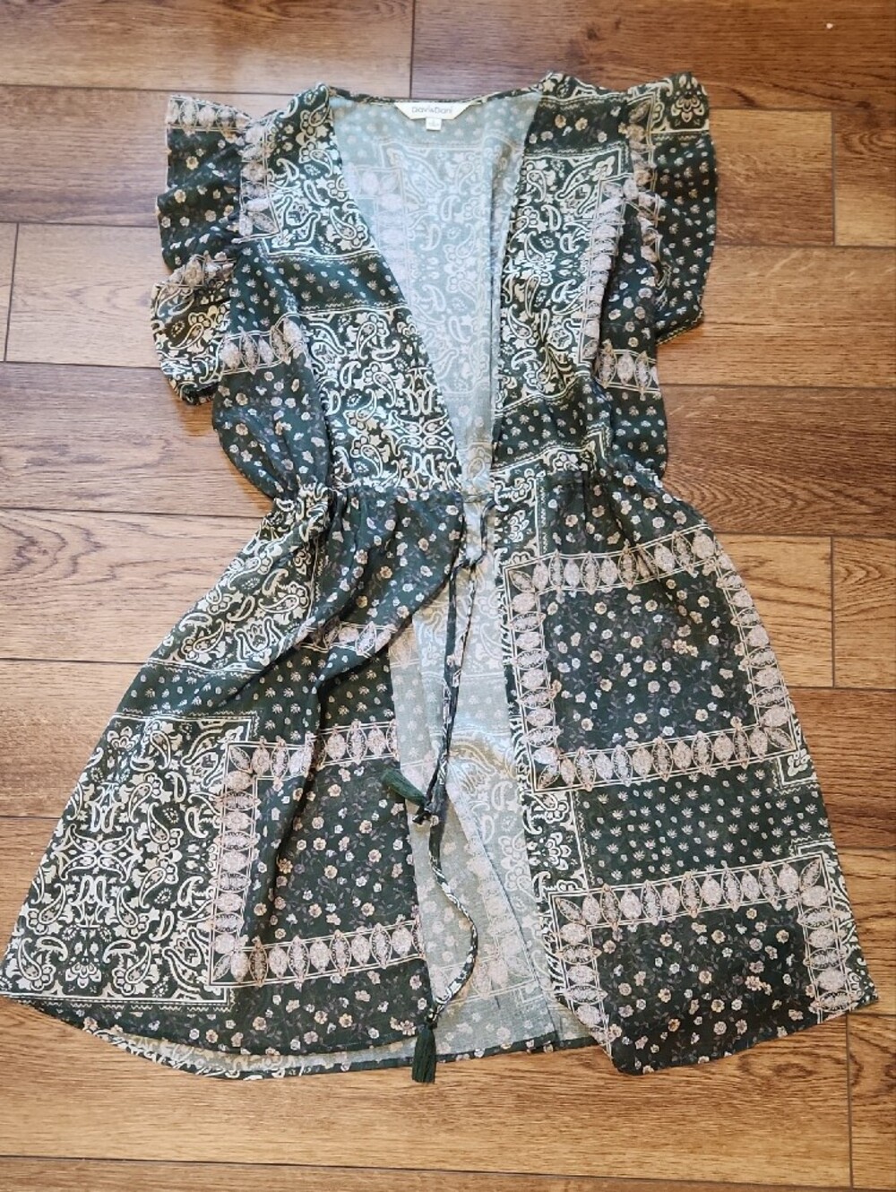 Davi & Dani Women's Green Patterned Boho Kimono